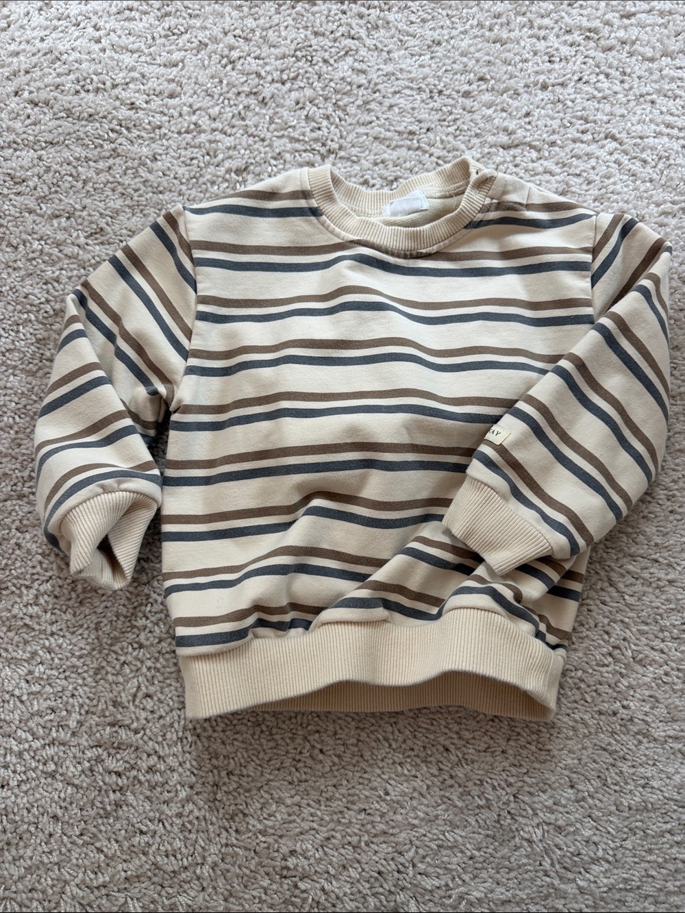 Jamie Kay Beige, Brown and Gray Striped Crew Sweatshirt